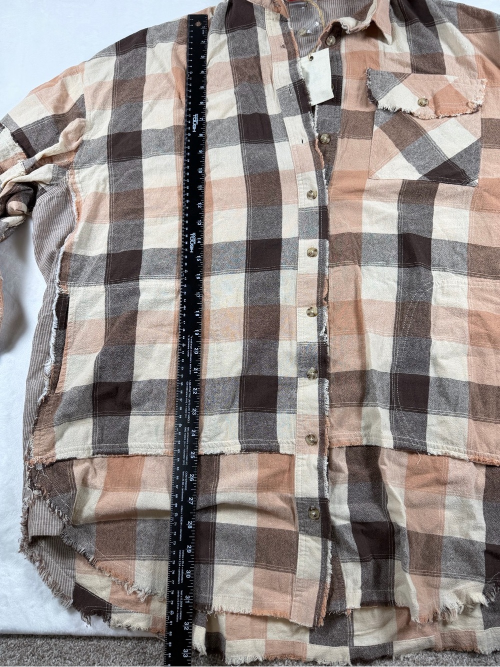 Easel Plaid Button-Front Shirt Jacket - Beige & Brown - Picture 8 of 8
